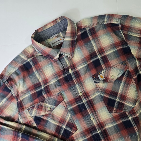 Carhartt Other - Carhartt Button Down Shirt Mens XL Red Blue Plaid Relaxed Fit Long Sleeve Snap